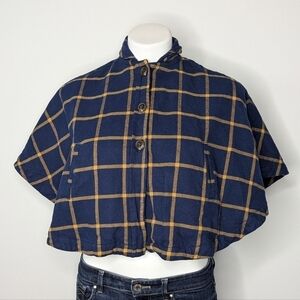 ✨3/$15 Hope & Henry blue yellow plaid cape poncho S